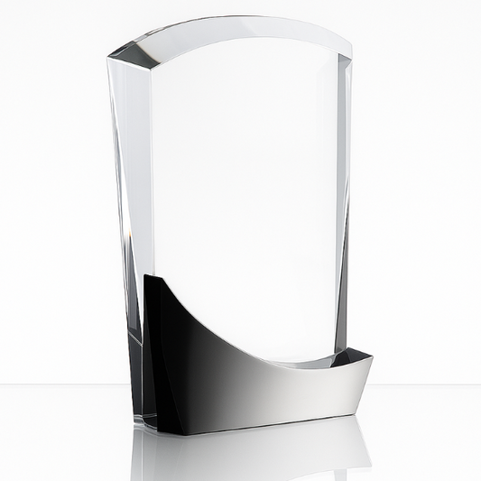 Engraved Optical Crystal Arch Award with Onyx Black Swooping Base