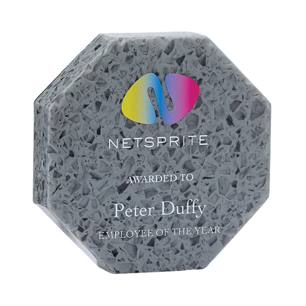 Engraved 100% Recycled Acrylic Octagon Award, 10cm x 10cm x 2cm