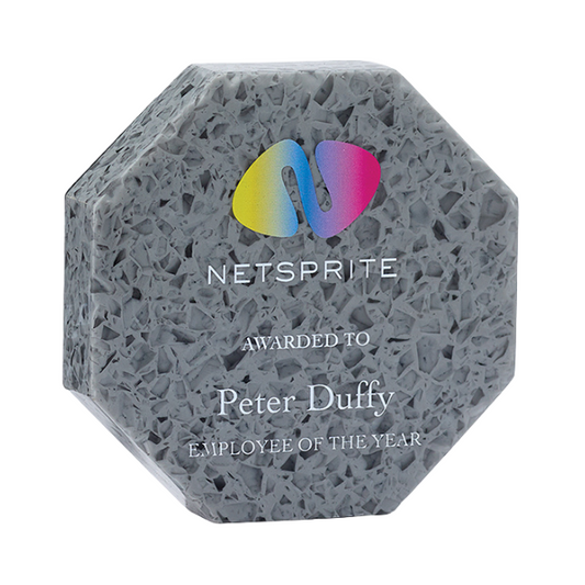 Engraved 100% Recycled Acrylic Octagon Award, 10cm x 10cm x 2cm