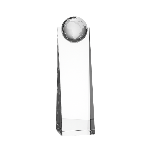 Engraved Slim Optical Crystal Globe Rectangle Award, 18cm