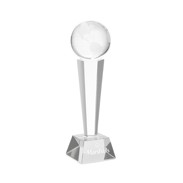 Engraved Optical Crystal Facetted Globe Column Award