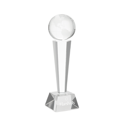 Engraved Optical Crystal Facetted Globe Column Award