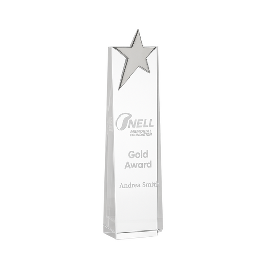 Engraved Optical Crystal Rectangle Award with Gold Star