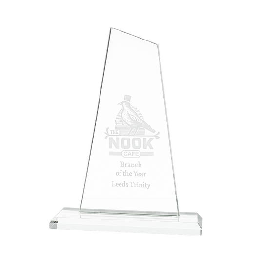 Engraved Jade Glass Mountain Award, 15cm x 9cm x 12mm