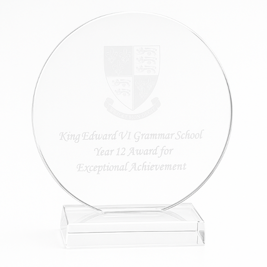 Engraved Jade Glass Circle Award, 10cm x 12mm