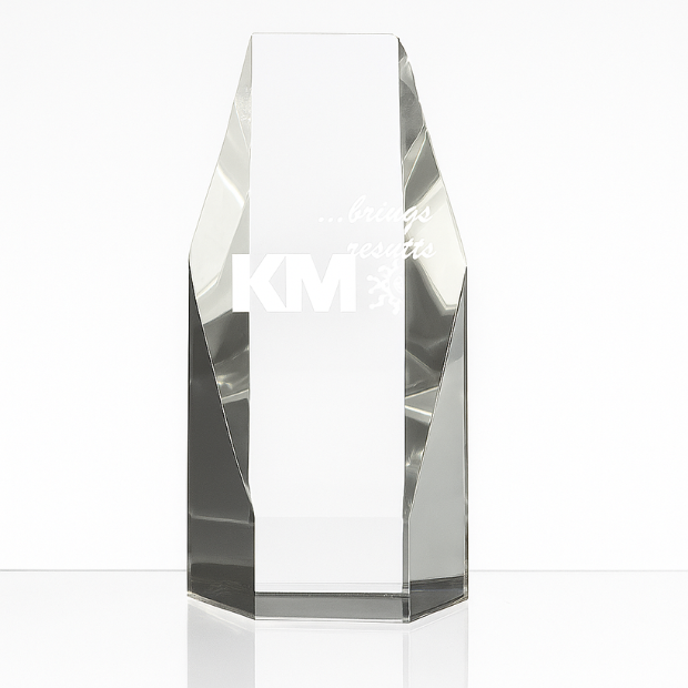 Engraved Optical Crystal Hexagon Award, 12.5cm